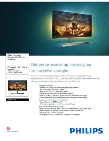 Philips 329M1RV/01 Momentum Moniteur 4K HDR avec Ambiglow Manuel utilisateur | Fixfr