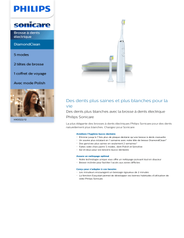 Sonicare HX9322/12 Sonicare DiamondClean Brosse à dents électrique Manuel utilisateur | Fixfr