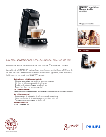 SENSEO® HD7850/61 SENSEO® Latte Select Machine à café à dosettes Manuel utilisateur | Fixfr