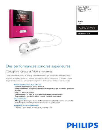 Philips SA2RGA02PN/02 GoGEAR Baladeur MP3 Manuel utilisateur | Fixfr