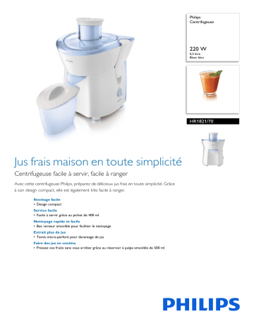 Philips HR1821/70 Centrifugeuse Manuel utilisateur | Fixfr