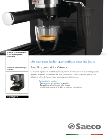 Saeco HD8423/19 Saeco Poemia Machine espresso manuelle Manuel utilisateur | Fixfr
