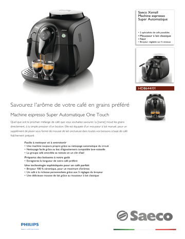 Saeco HD8644/01 Saeco Xsmall Machine espresso Super Automatique Manuel utilisateur | Fixfr