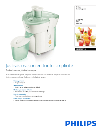 Philips HR1821/10 Centrifugeuse Manuel utilisateur | Fixfr