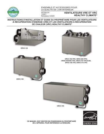 Lennox Heat Recovery Ventilator (HRV) & Energy Recover Ventilator (ERV) Guide d'installation | Fixfr