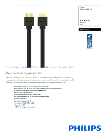 Philips SWV9431C/00 Câble HDMI 2.1 Manuel utilisateur | Fixfr