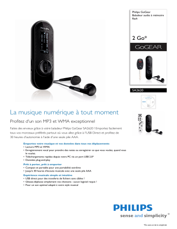 Philips SA2620/02 GoGEAR Baladeur MP3 Manuel utilisateur | Fixfr