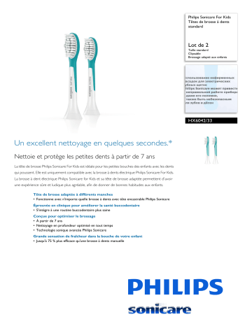 Sonicare HX6042/33 Sonicare For Kids Têtes de brosse à dents standard Manuel utilisateur | Fixfr