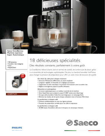 Saeco HD8975/01 Saeco GranBaristo Machine espresso Super Automatique Manuel utilisateur | Fixfr