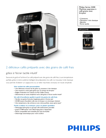 Philips EP2223/40 Series 2200 Machine expresso à café grains avec broyeur Manuel utilisateur | Fixfr