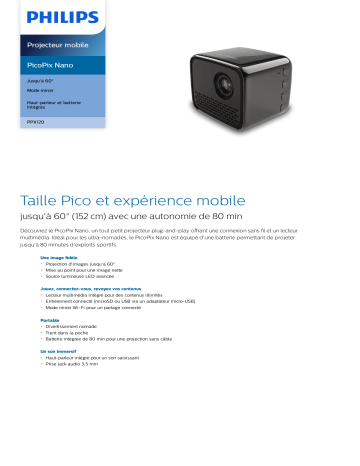 Philips PPX120/INT PicoPix Nano Projecteur mobile Manuel utilisateur | Fixfr