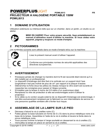 Powerplus POWLI013 - PORTABLE HALOGEN FLOODLIGHT Manuel du propriétaire | Fixfr