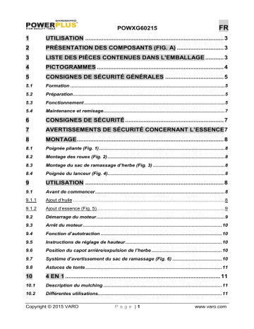 VARO POWXG60215 Manuel du propriétaire | Fixfr