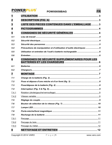 Powerplus POWX0058BAG Manuel du propriétaire | Fixfr