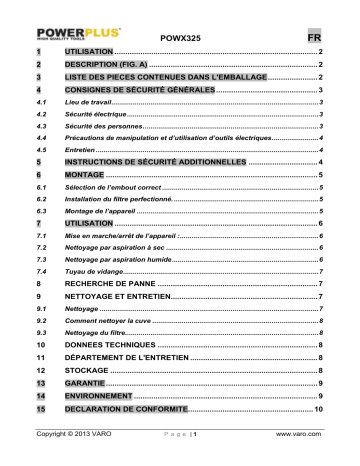 Powerplus POWX325 Manuel du propriétaire | Fixfr