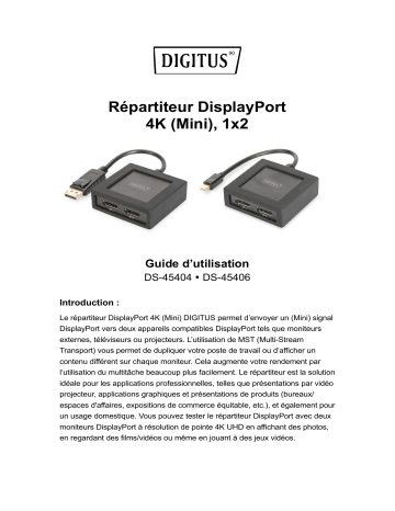 Digitus DS-45404 4K DisplayPort Splitter, 1x2 Manuel du propriétaire | Fixfr