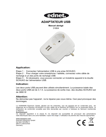 Ednet 31804 USB Power Adapter Manuel du propriétaire | Fixfr