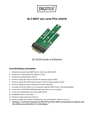 Digitus DS-33154 NGFF (M.2) to mSATA PCIe Card Manuel du propriétaire | Fixfr