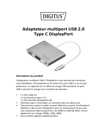 Digitus DA-70846 USB Type-C™ 4K DisplayPort Multiport Adapter, 3-Port Manuel du propriétaire | Fixfr