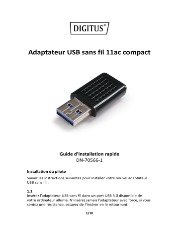 Digitus DN-70566-1 Tiny USB Wireless 11ac Adapter Guide de démarrage rapide | Fixfr