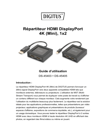 Digitus DS-45403 4K DisplayPort - HDMI Splitter, 1x2 Manuel du propriétaire | Fixfr