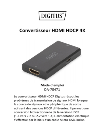 Digitus DA-70471 4K HDMI HDCP Converter Manuel du propriétaire | Fixfr