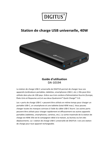 Digitus DA-10194 Universal Travel USB Charging Station, USB Type-C™ Manuel du propriétaire | Fixfr