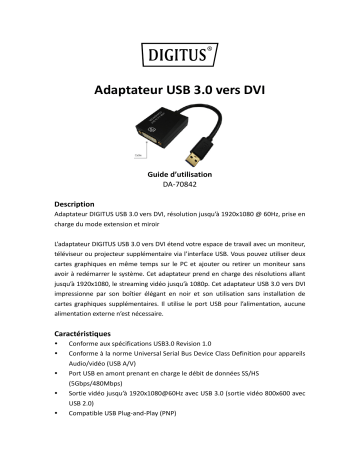 Digitus DA-70842 USB 3.0 to DVI Adapter Guide de démarrage rapide | Fixfr