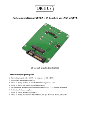 Digitus DS-33155 SATA 7+15 Pin to mSATA SSD Converter Card Manuel du propriétaire | Fixfr