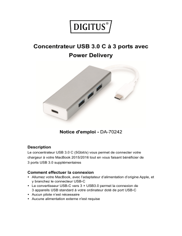 Digitus DA-70242 USB Type-C™ 3-Port Hub (USB 3.0) + PD Manuel du propriétaire | Fixfr