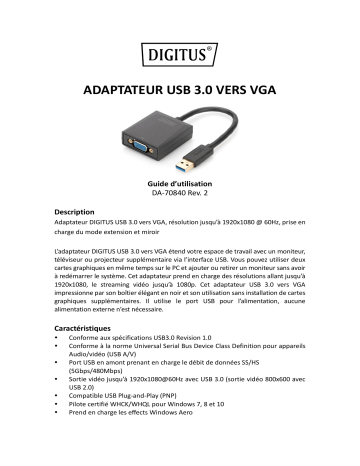 Digitus DA-70840 USB 3.0 to VGA Adapter Guide de démarrage rapide | Fixfr