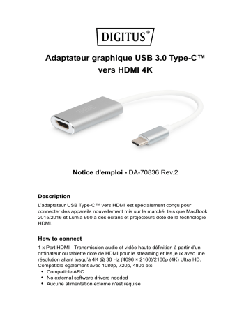 Digitus DA-70836 USB Type-C™ 4K HDMI Graphics Adapter Manuel du propriétaire | Fixfr