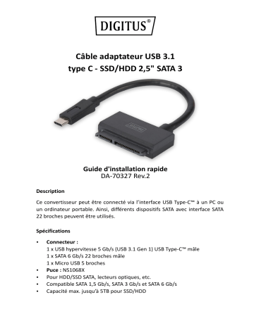 Digitus DA-70327 USB 3.1 Type-C™ - SATA 3 adapter cable Manuel du propriétaire | Fixfr