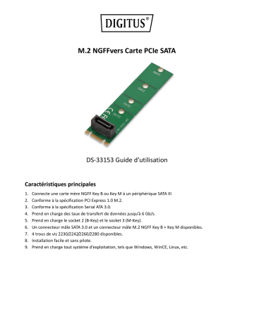 Digitus DS-33153 NGFF (M.2) to SATA PCIe Adapter Card Manuel du propriétaire | Fixfr