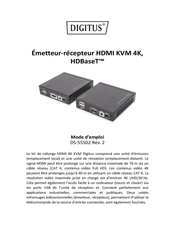 Digitus DS-55502 4K HDMI KVM Extender Set, HDBaseT™, 4K/30Hz Manuel du propriétaire | Fixfr