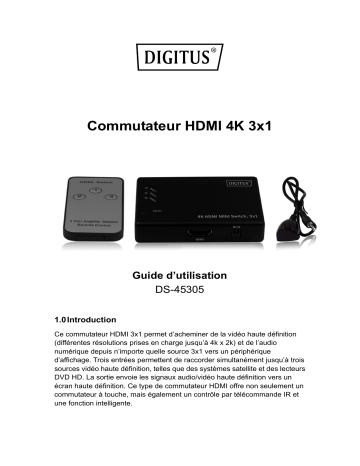 Digitus DS-45305 4K HDMI Switch, 3x1 Manuel du propriétaire | Fixfr