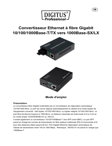 Digitus DN-82131 Gigabit Media Converter, RJ45 / SFP Manuel du propriétaire | Fixfr