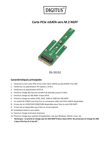 Digitus DS-33152 MSATA to NGFF (M.2) PCIe Card Manuel du propriétaire | Fixfr