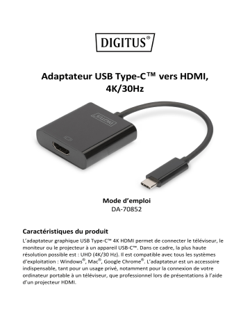 Digitus DA-70852 USB Type-C™ 4K HDMI Graphics Adapter Manuel du propriétaire | Fixfr