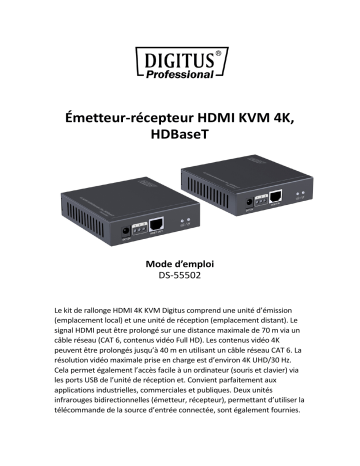 Digitus DS-55502 4K HDMI KVM Extender Set, HDBaseT™, 4K/30Hz Manuel du propriétaire | Fixfr