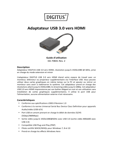 Digitus DA-70841 USB 3.0 to HDMI Adapter Guide de démarrage rapide | Fixfr