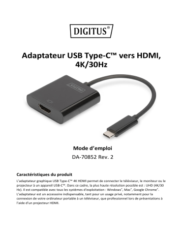 Digitus DA-70852 USB Type-C™ 4K HDMI Graphics Adapter Manuel du propriétaire | Fixfr