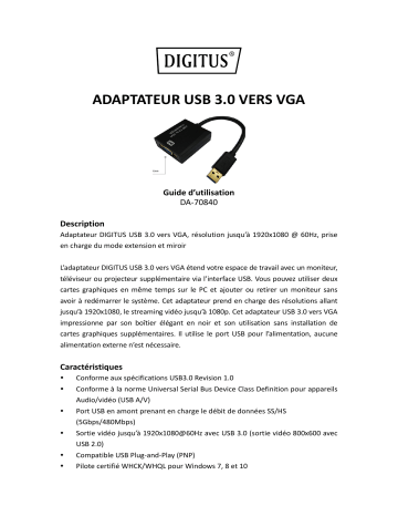 Digitus DA-70840 USB 3.0 to VGA Adapter Guide de démarrage rapide | Fixfr