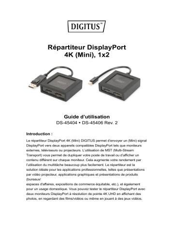 Digitus DS-45404 4K DisplayPort Splitter, 1x2 Manuel du propriétaire | Fixfr