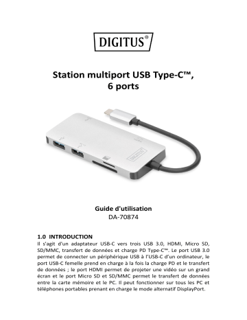Digitus DA-70874 USB Type-C™ Multiport Dock, 6 Port Manuel du propriétaire | Fixfr
