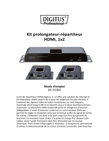 Digitus DS-55302 HDMI Extender Splitter Set, 1x2 Manuel du propriétaire | Fixfr