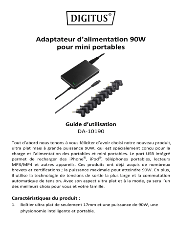 Digitus DA-10190 Universal Notebook Power Adapter, 90W Manuel du propriétaire | Fixfr