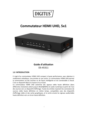 Digitus DS-45311 UHD HDMI Switch, 5x1 Manuel du propriétaire | Fixfr
