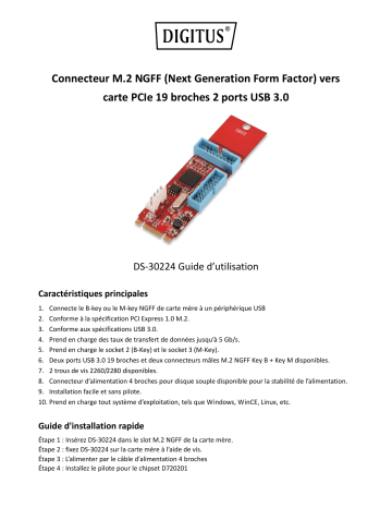 Digitus DS-30224 PCIe adaptercard NGFF (M.2) to 2 ports 19pin USB 3.0 Manuel du propriétaire | Fixfr