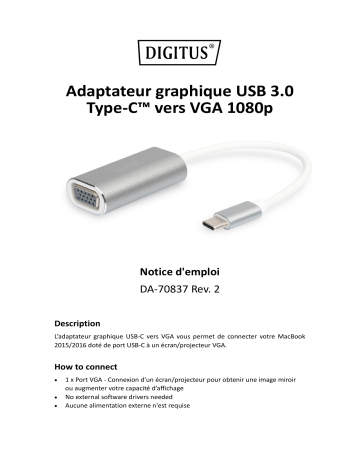 Digitus DA-70837 USB Type-C™ VGA Graphics Adapter Manuel du propriétaire | Fixfr